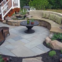 112 Flagstone Patio with Built-in Seating and Water Feature