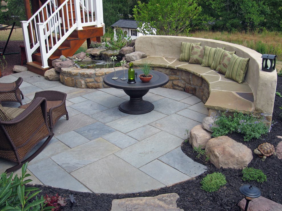 Outdoor Paver Patio with a Stone Bench in Bethesda MD