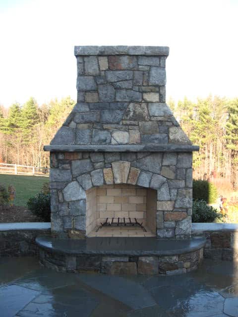 261 Lake George Stone Fireplace with Flagstone Hearth and Stone Sitting Walls