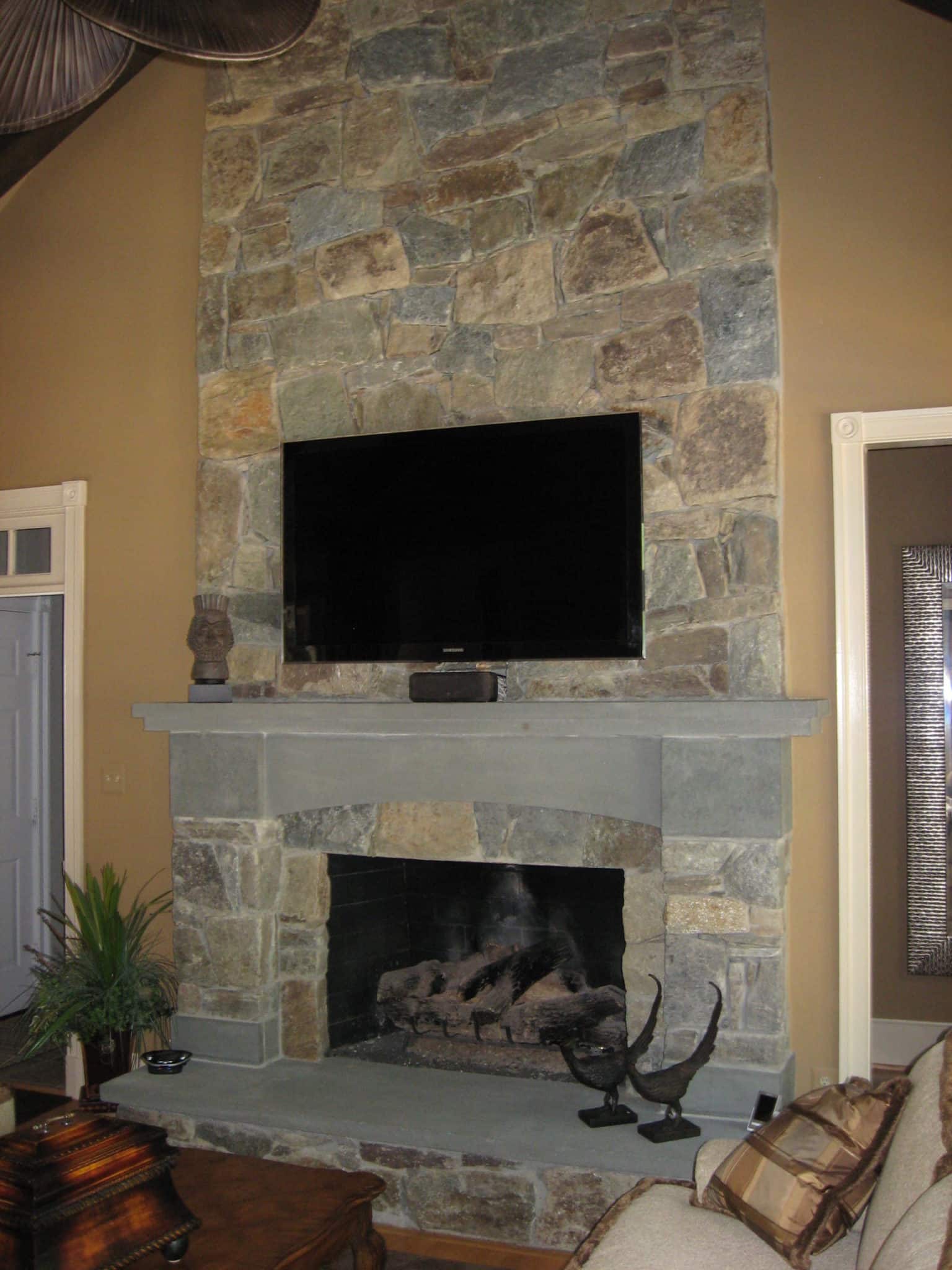 266 Stone Fireplace with Flagstone Capped Hearth and Mantle