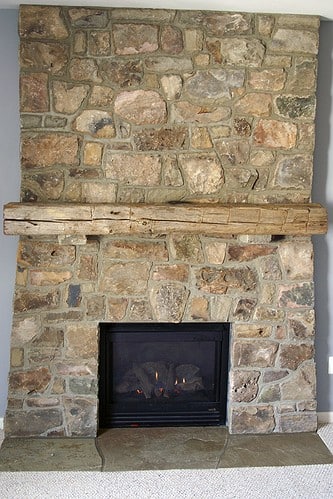272 Stone Fireplace with Distressed Wood Mantle