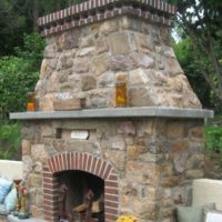 277 Stone and Brick Fireplace with Raised Stone Hearth