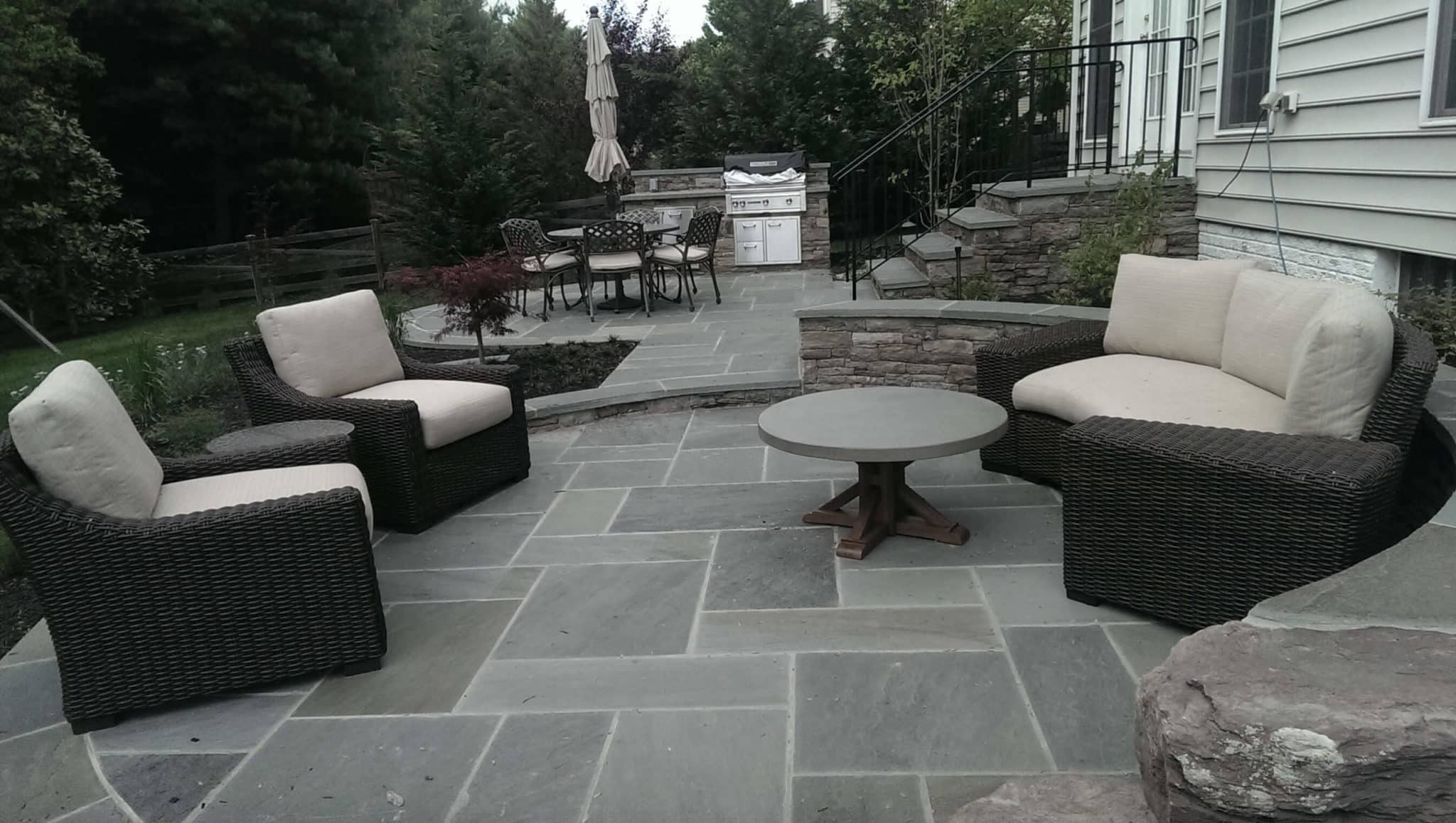 331 Flagstone Patios with PA Beige Stone Wall and Stairs with Flagstone Treads