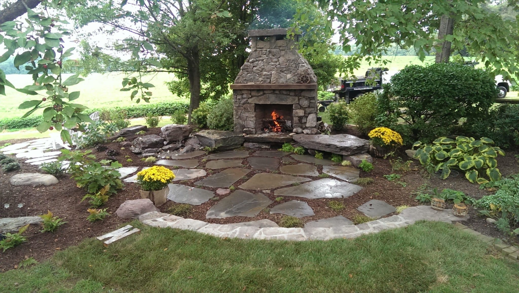 353 Stone Fireplace and Sitting Boulders