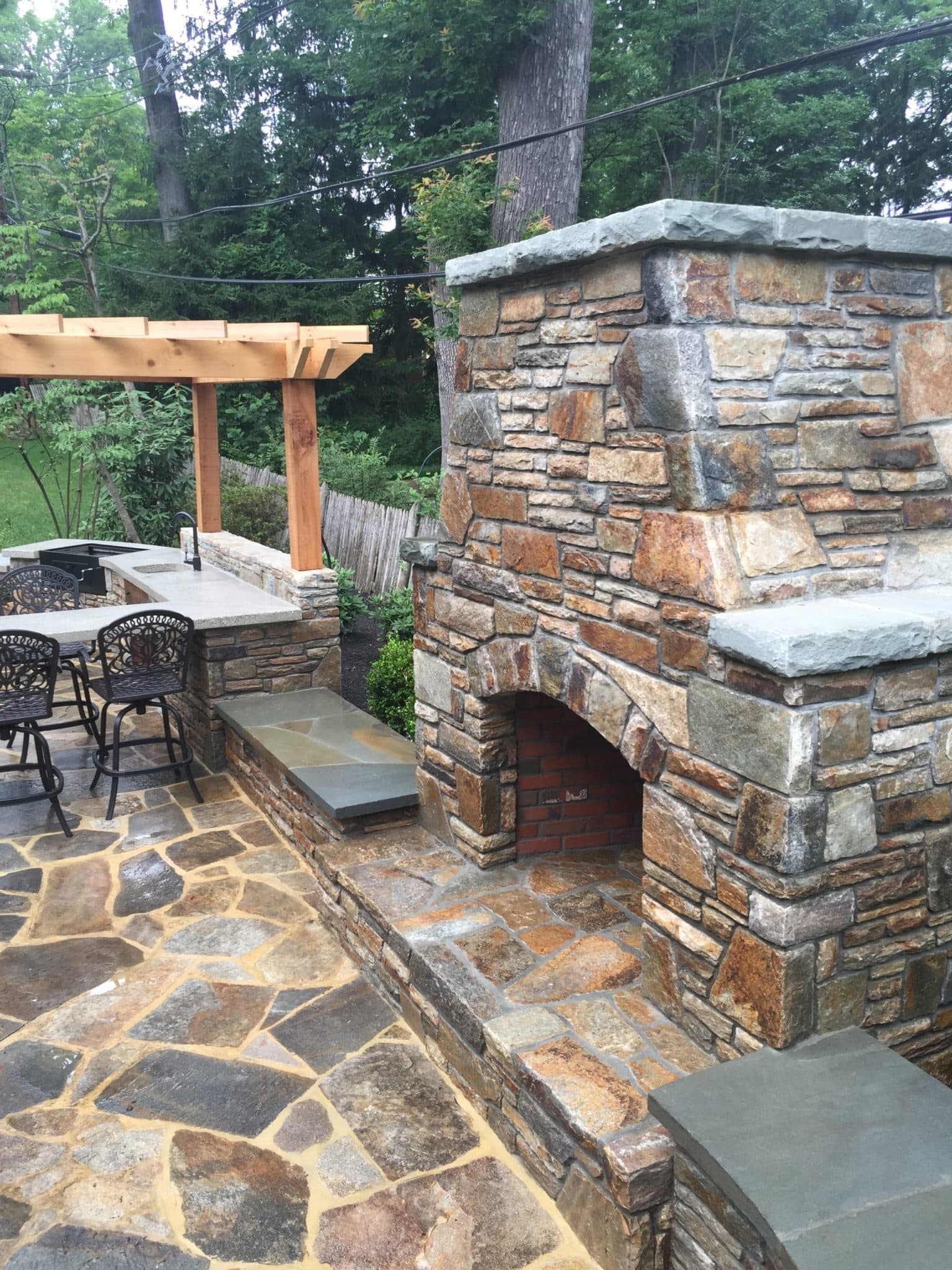 397 Outdoor Fireplace in Baltimore Wall Stone with PA Flagstone Caps