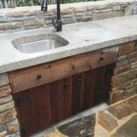 399 Outdoor Kitchen Sink with Concrete Counter Top and Built-In Wood Cabinet
