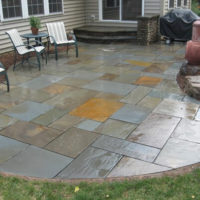 4 Flagstone Patio with Wide Stone Landing and Double-Sided Stone Accent Wall