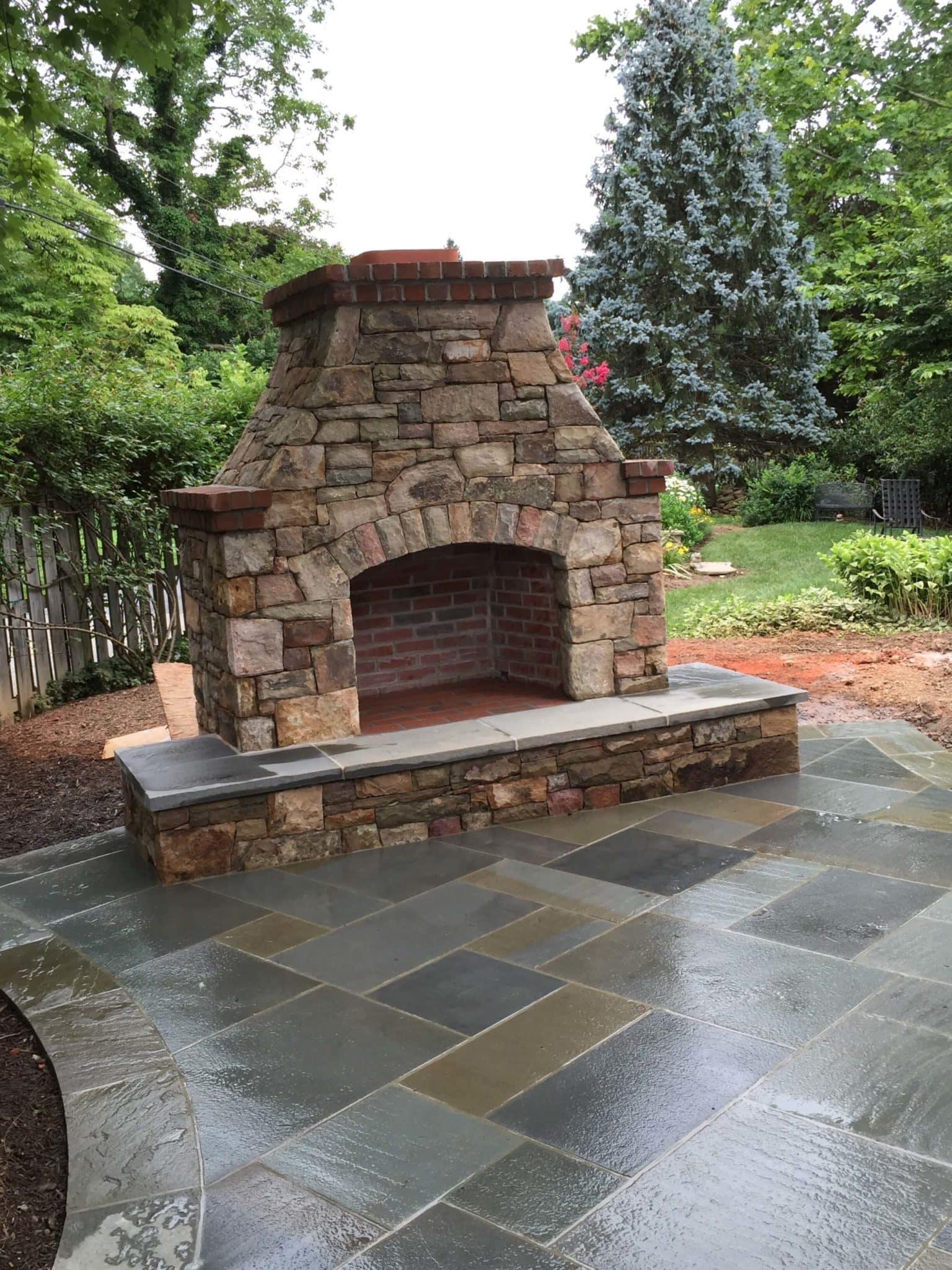 428 Stone Fireplace with Brick Accents