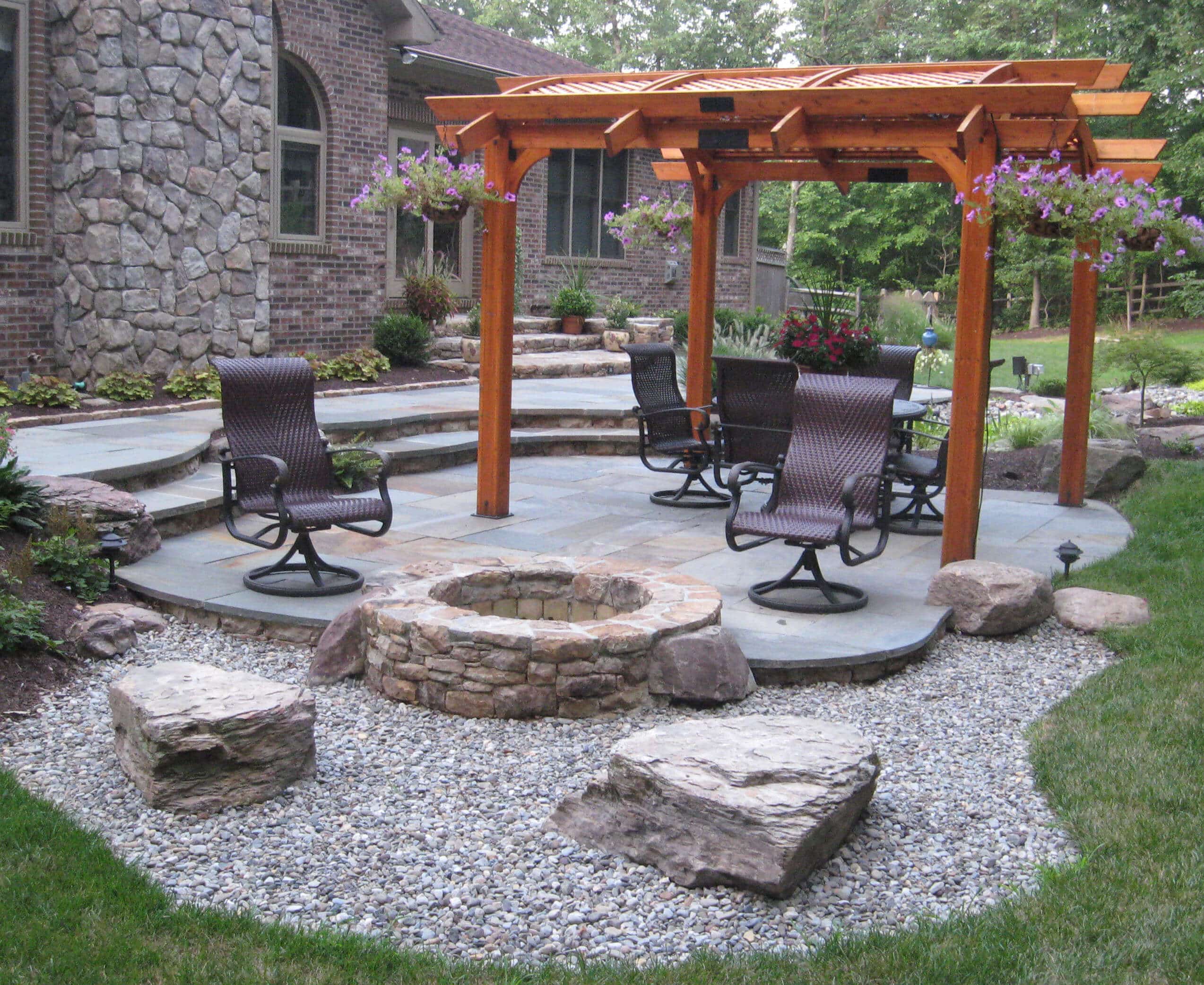 440 Flagstone Patio with Step Down to Stone Firepit