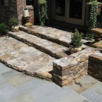 475 Wide Stone Landing and Steps to Flagstone Patio with Stone Retaining Garden Walls