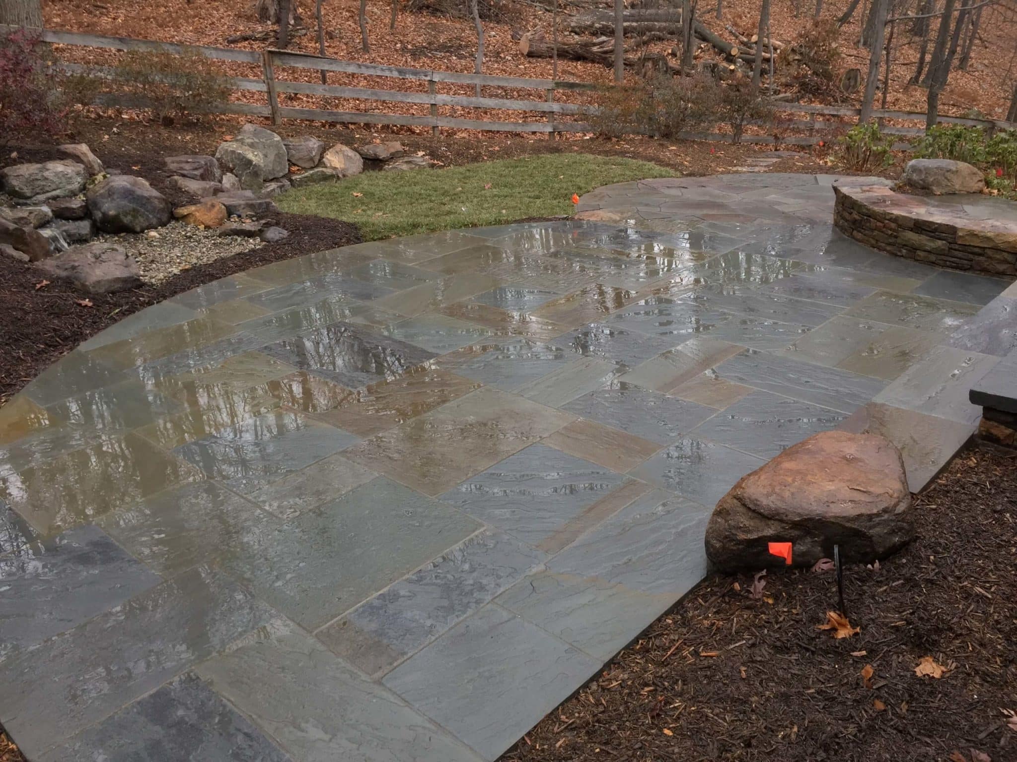 535 Flagstone Patio with PA Beige Stone Wall and Boulders