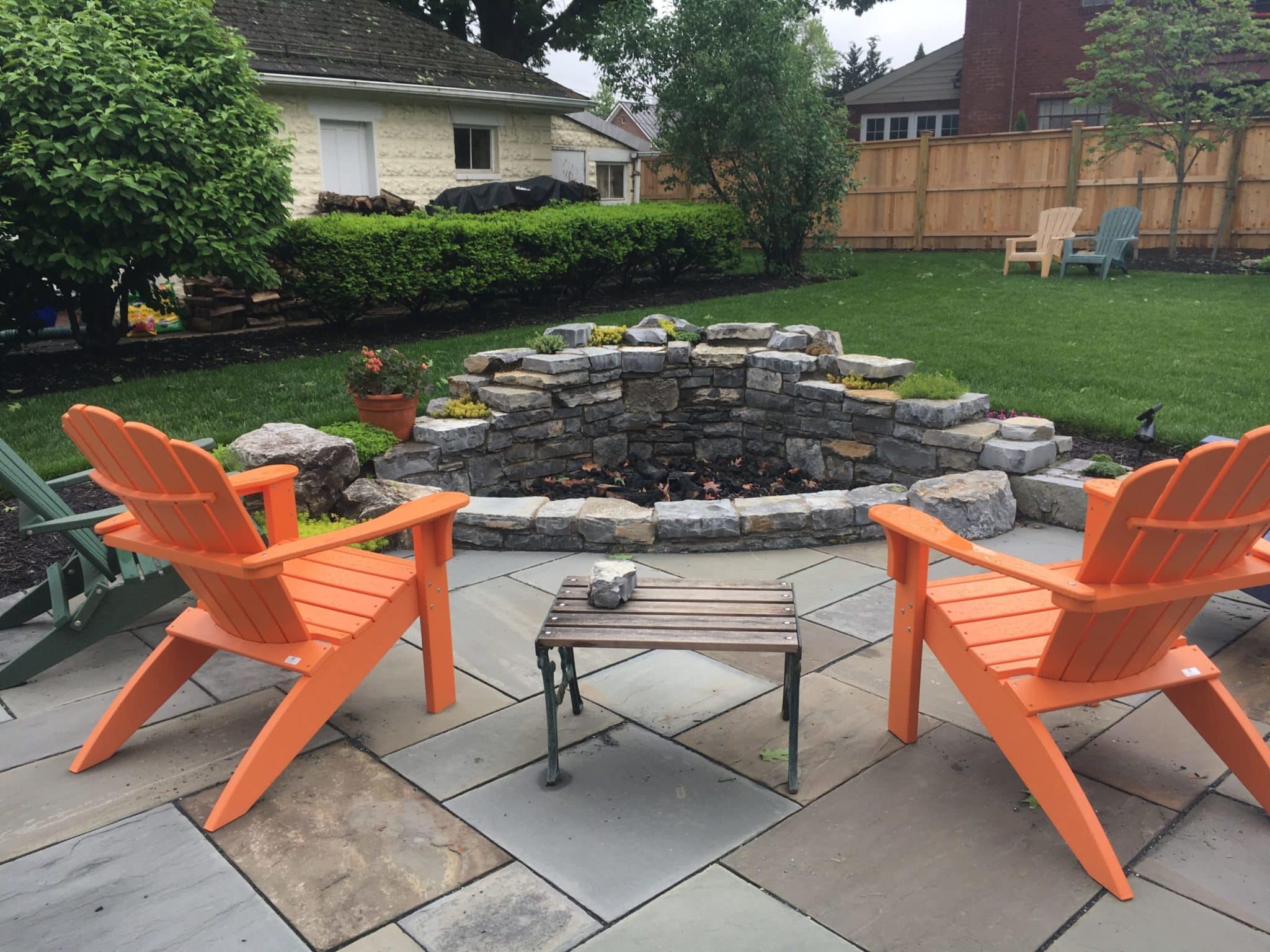 595 Double-Faced Stone Wall and Firepit with Alverson Limestone and Plant Pockets