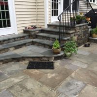 654 Two-Way Landing in Chocolate Gray Stone with PA Thermal Full Color Flagstone Treads