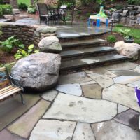 Boulders and Stone Steps Connect Flagstone Patios