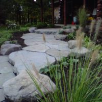 Informal Front Walkway with Boulders and Stone Slab Steppers 2