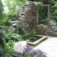 124 Cantilevered Stone Water Fall and Basin at Stone Ruin Wall