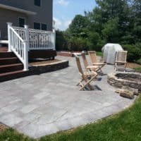 Paver Patio, Stone Firepit and Stone Retaining Garden Walls