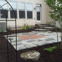 Flagstone Patio with Brick Inset