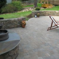 236 Paver Patio with Double-Sided Stone Wall and Elevated Water Feature