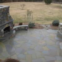 238 Flagstone Patio with Stone Outdoor Fireplace and Curved Stone Sitting Walls