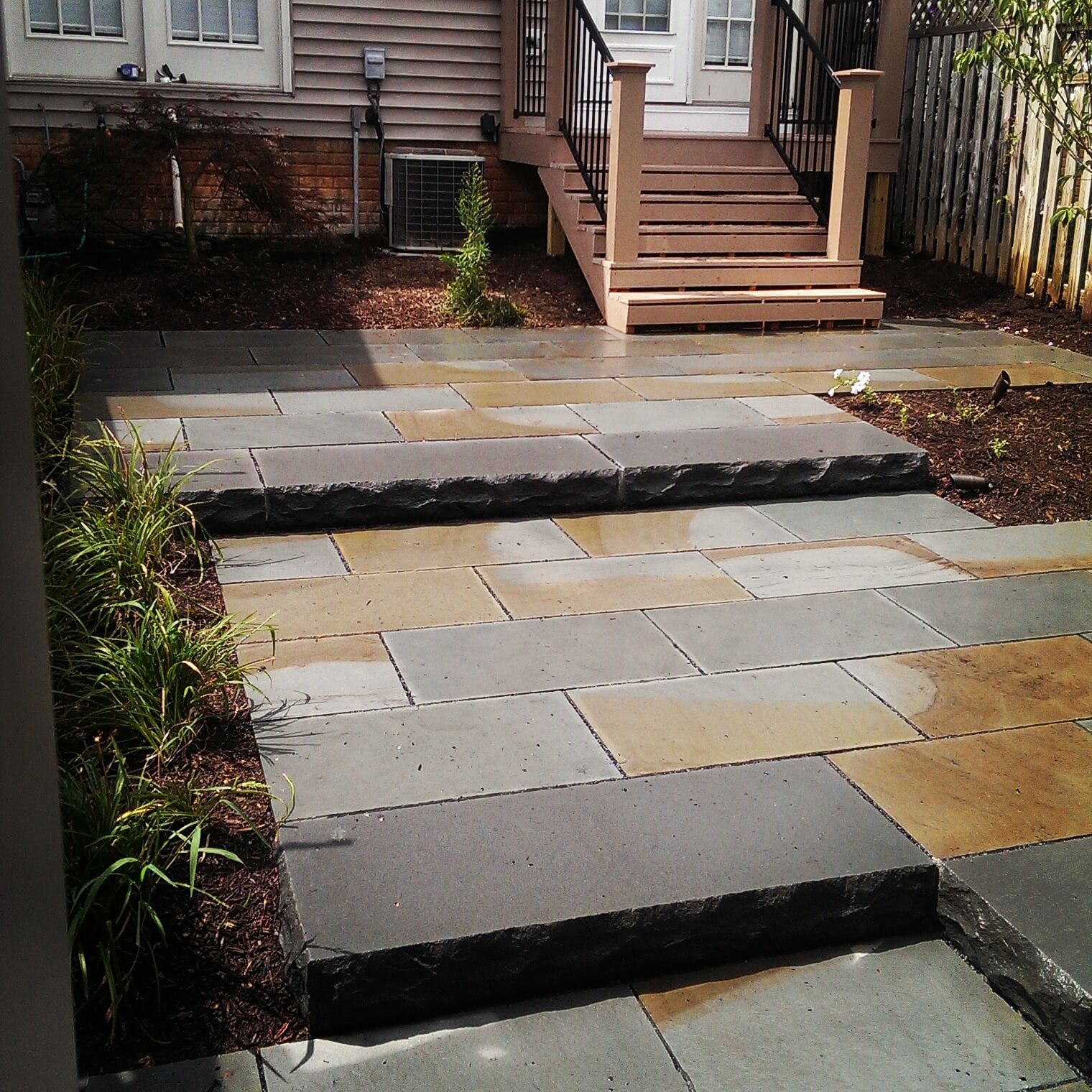 240 Multi-Level Townhouse Flagstone Patio with Flame-Edged Stepper Access to Garage