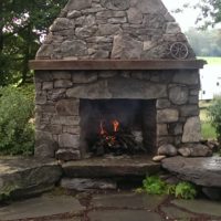 265 Stone Fireplace and Boulder Benches