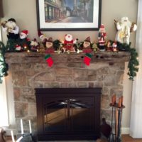 271 Stone Fireplace with Flush Flagstone Hearth and Distressed Wood Mantle