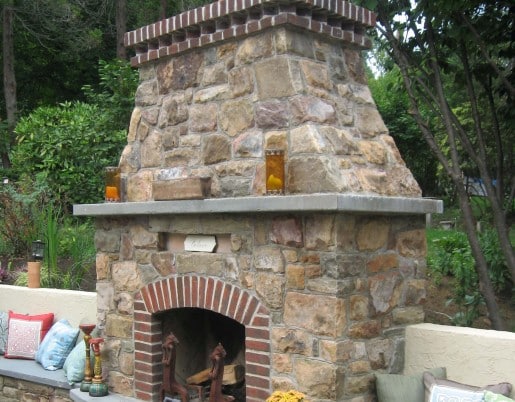 277 Stone and Brick Fireplace with Raised Stone Hearth