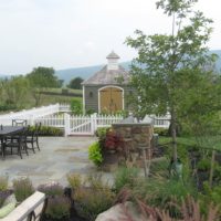 308 Formal Flagstone Patio with Stone Walls, Built In Grill, Boulders and Potager Garden