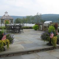 310 Formal Flagstone Patio with Stone Walls, Built In Grill, Boulders and Potager Garden