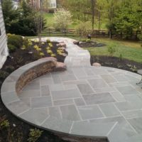 333 Circular Flagstone Patio with Flagstone Border and PA Beige Stone Sitting Wall with Flagstone Cap