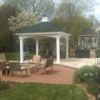 374 Multi-Level Flagstone and Brick Patio with Stone Sitting Wall and Stone Landing