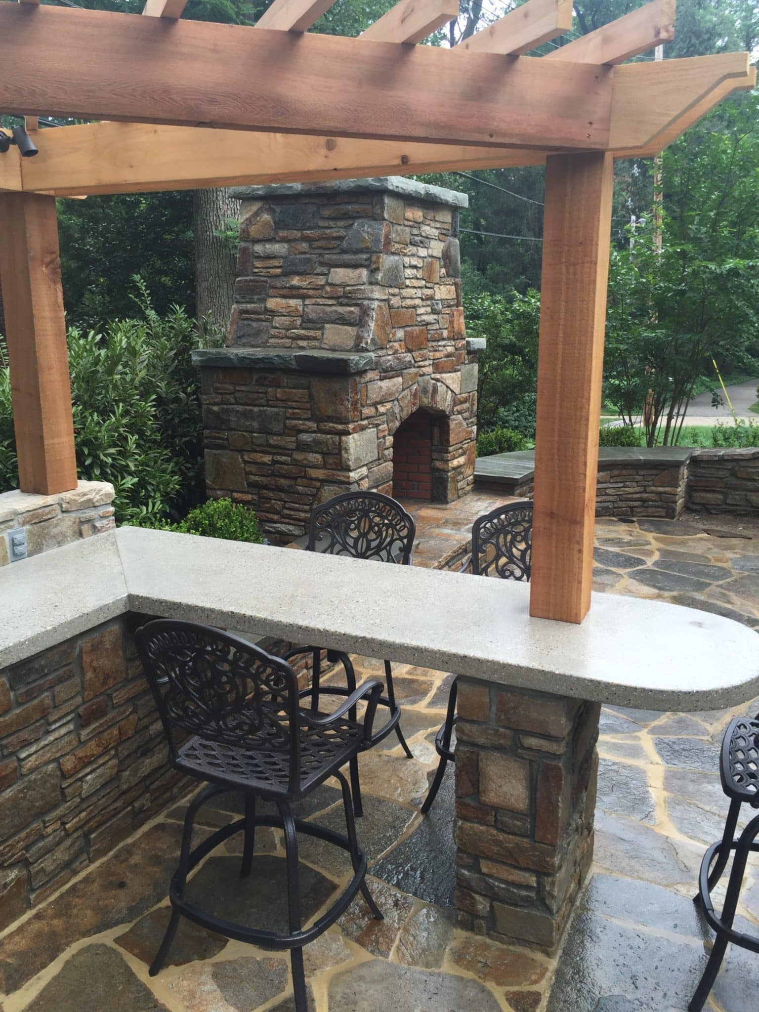 395 Outdoor Kitchen with Concrete Countertop and Cedar Pergola