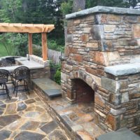 397 Outdoor Fireplace in Baltimore Wall Stone with PA Flagstone Caps