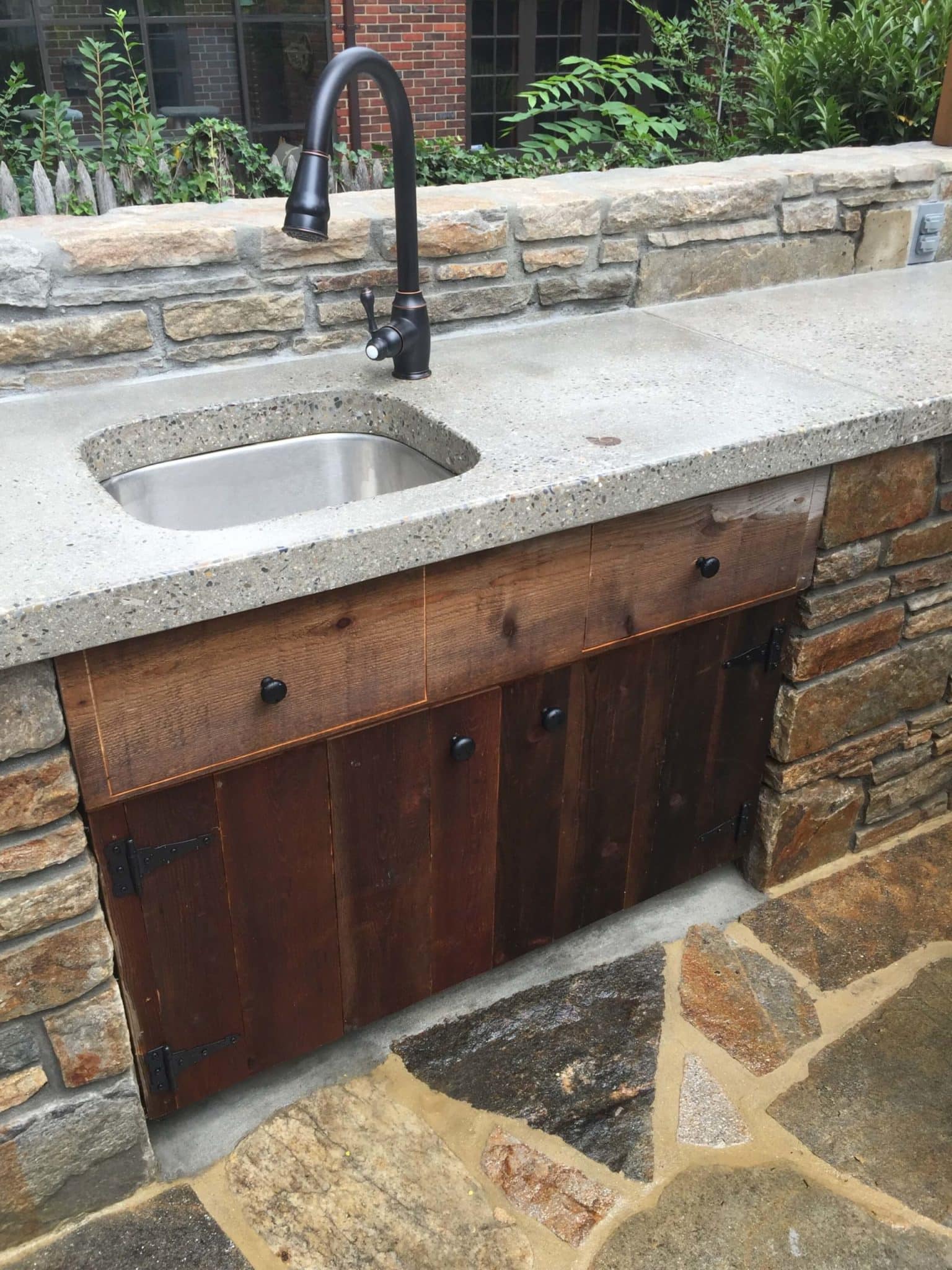 399 Outdoor Kitchen Sink with Concrete Counter Top and Built-In Wood Cabinet