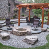 440 Flagstone Patio with Step Down to Stone Firepit