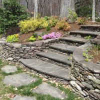 474 Curved Stacked Stone Retaining Walls and Stairs