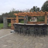 568 Custom Stone Bar and Concrete Counter with Cedar Pergola