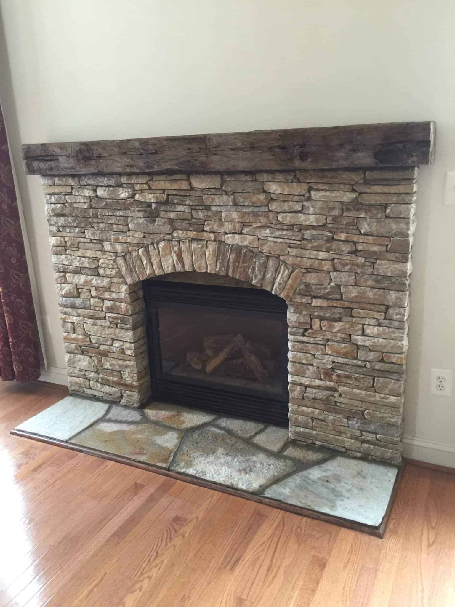 592 Renovated Fireplace with Rustic Wood Mantle