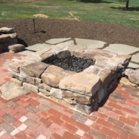 594 Square Gas Firepit with West Virginia Fieldstone and Black Lava Rock