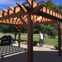 609 Custom Rough-Cut Cedar Pergola with Scroll Cut Ends