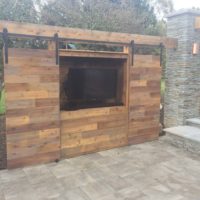 611 Custom Cedar Outdoor TV Cabinet Wall with Sliding Barn Doors