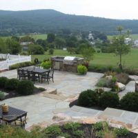 664 Formal Flagstone Patio with Stone Walls, Built In Grill, Boulders and Potager Garden