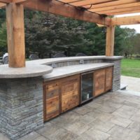 669 Custome Stone Bar and Concrete Counter with Cedar Pergola