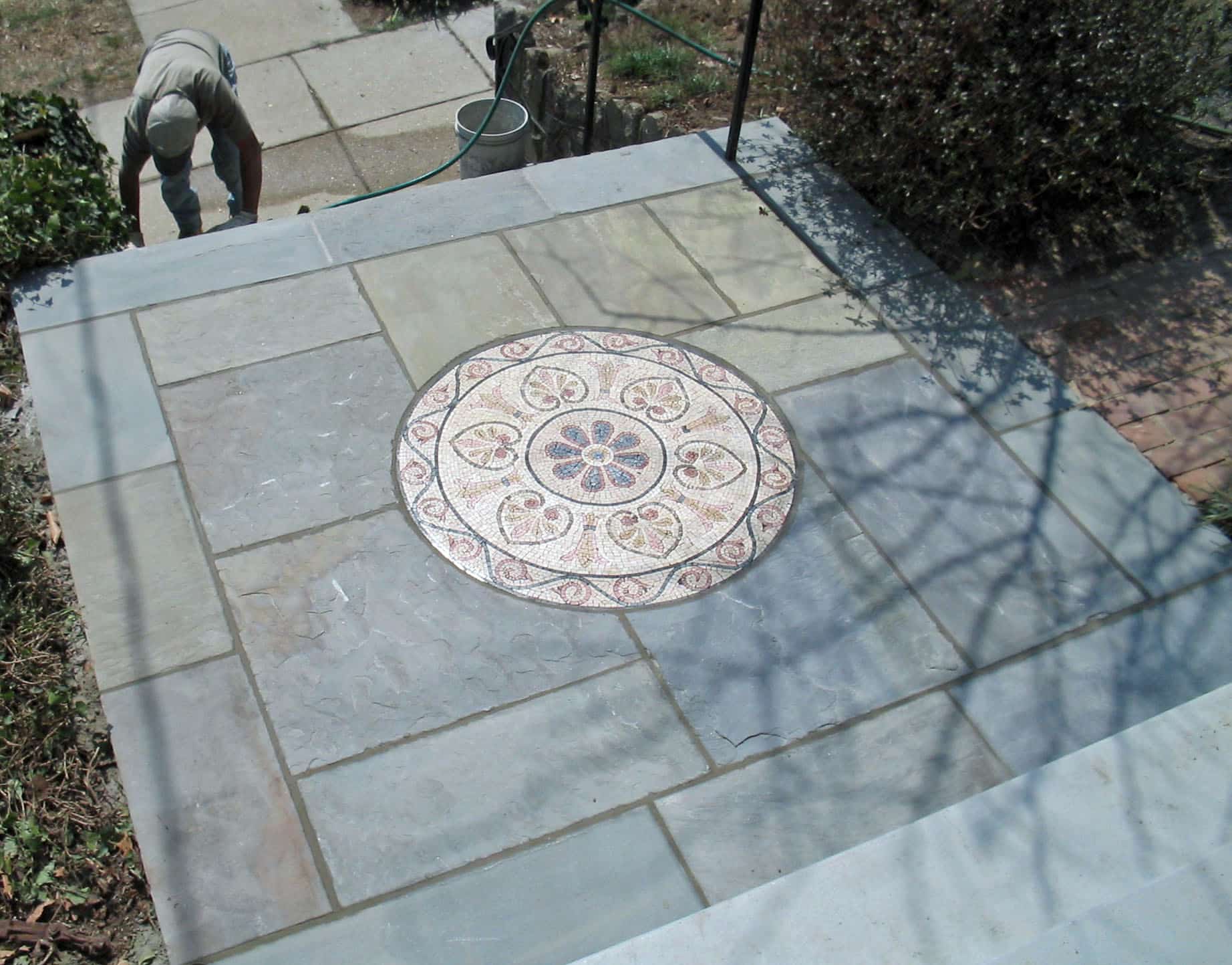 Flagstone Landing with Mosaic Inset