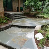 New Irregular Flagstone Landing and Stone Retaining Garden Walls