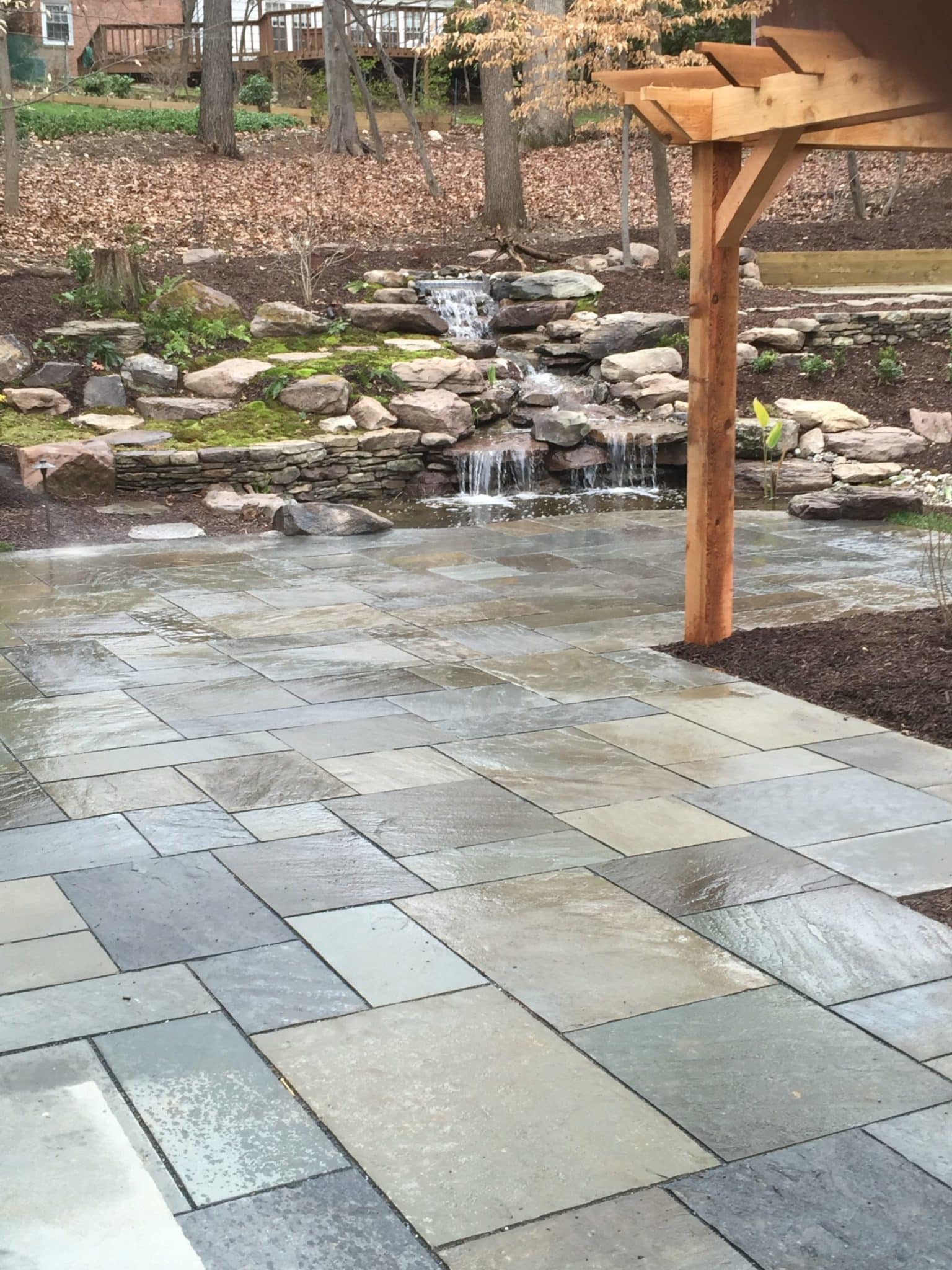 Flagstone Patio with Waterfall View