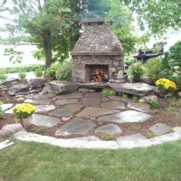 Loosely Laid Flagstone Patio at Custom Fireplace