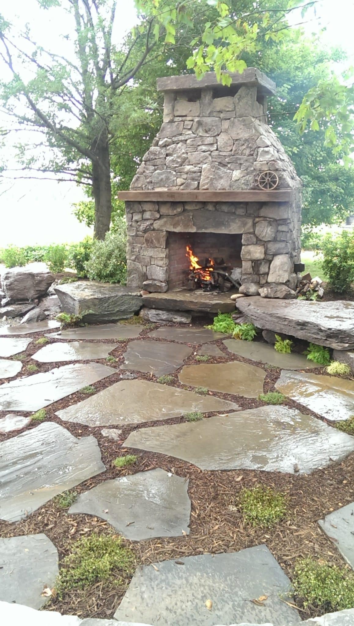 Loosely Laid Flagstone Patio at Custom Fireplace 2