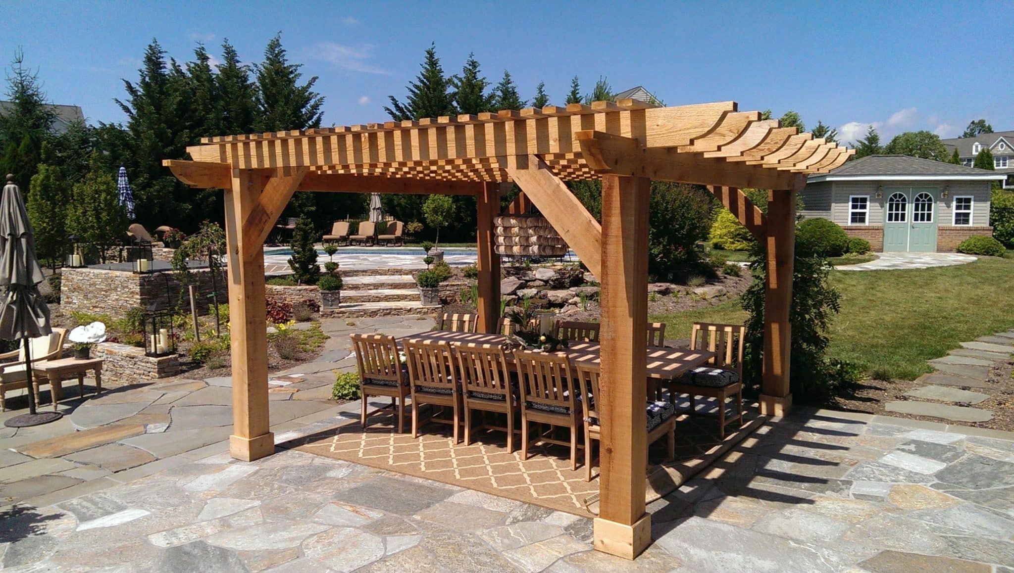 Cedar Pergola and Flagstone Patio